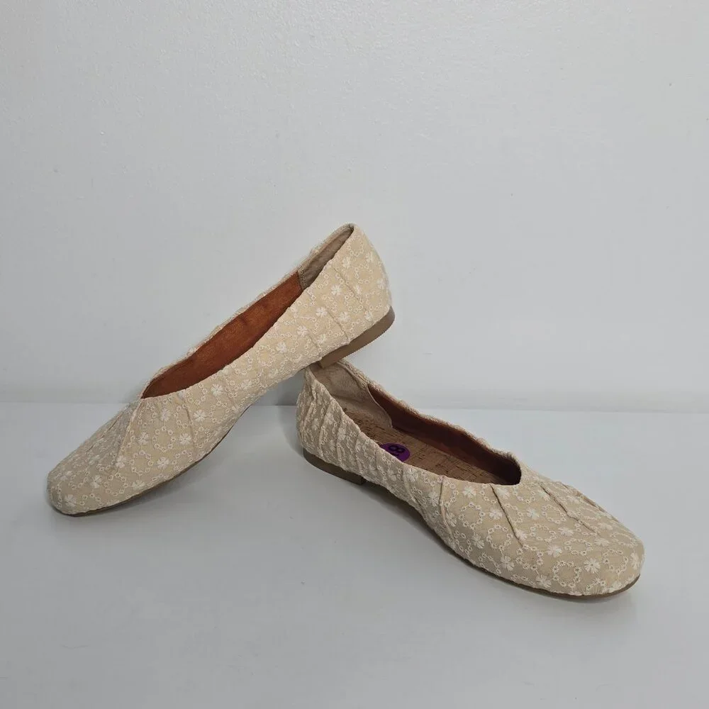 Korks Kork Ease Womens Palmer Slip On Fabric Ballet Flats Floral Embroidered 8.5